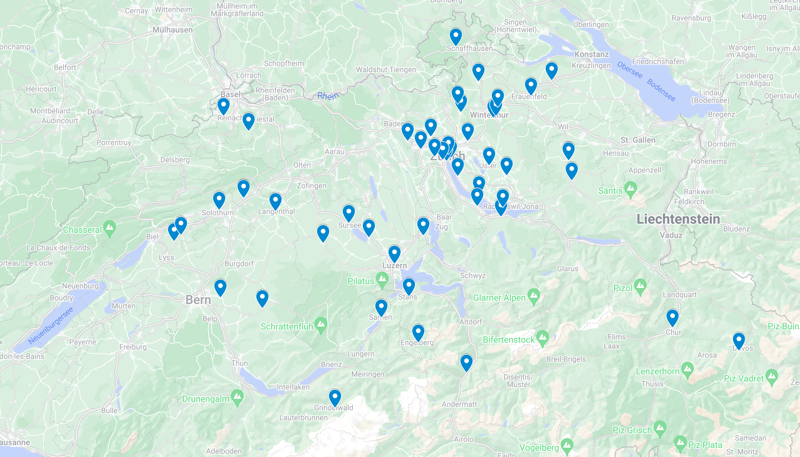 Karte mit eingezeichneten angemeldeten Schulen