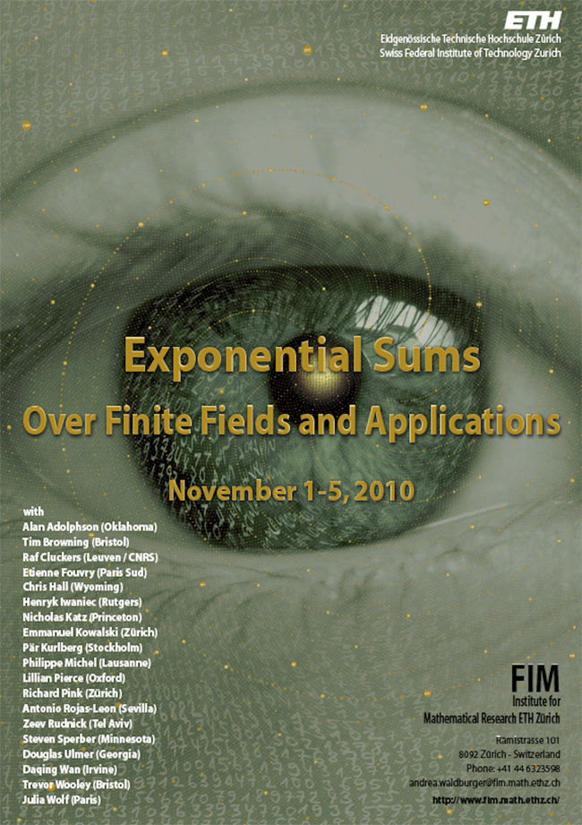 Enlarged view: Poster "Exponential sums over finite fields and applications
