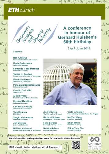 Enlarged view: Poster Geometric Analysis and General Relativity. A conference in honour of Gerhard Huisken's 60th birthday