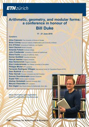Enlarged view: Poster Arithmetic, geometry, and modular forms: a conference in honour of Bill Duke