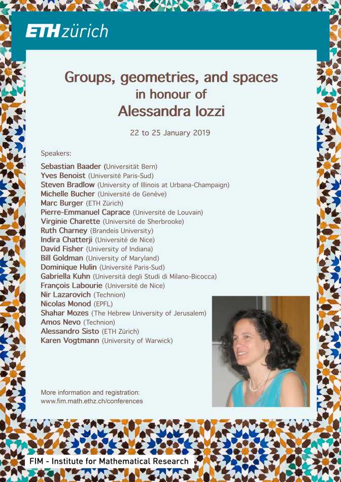 Enlarged view: Poster Groups, geometries, and spaces in honour of Alessandra Iozzi