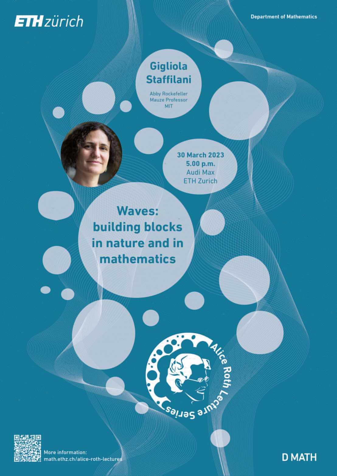 Enlarged view: Poster announcing the Alice Roth Lecture by Gigliola Staffilani